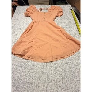 Davi & Dani Peach Smocked Square Neck Puff Sleeve Mini Dress Women's Size S